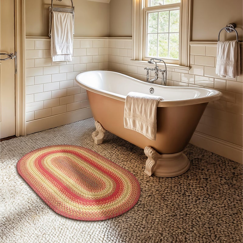 Homespice Cider Barn Cranberry Red Oval Braided Rug, Jute, 27"x45" - Perfect Country Primitive Decor for Entryway, Kitchen, Everywhere - Image 1